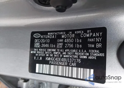 2011 Hyundai Genesis 3.8 z USA, uszkodzony, nr VIN KMHGC4DE4BU137176